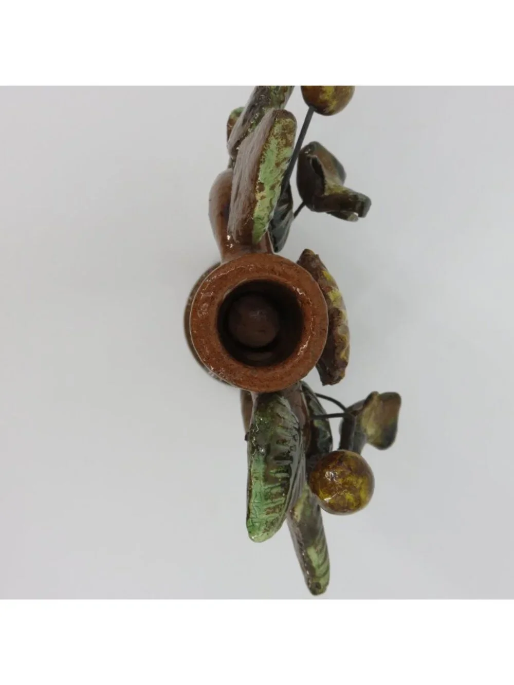 Tree Of Life Pottery Single Candleholder Candelabra Mexican Folk Art Flower Leaf